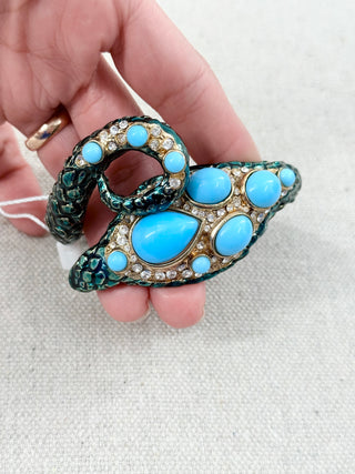Roberto Cavalli Snake-Shaped Turquoise Cabochon Stones Cuff Bracelet