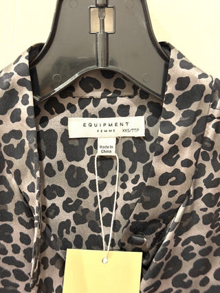 Equipment Femme 100% Silk Leopard Print Button Front Shirt Black Gray Womens XXS