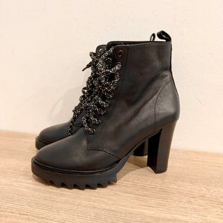 Tamara Mellon Throttle Vitello Lace Up Utility Combat Boots Black Women's EU 36