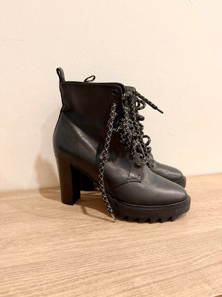 Tamara Mellon Throttle Vitello Lace Up Utility Combat Boots Black Women's EU 36
