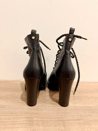Tamara Mellon Throttle Vitello Lace Up Utility Combat Boots Black Women's EU 36