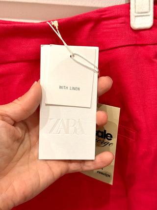 NWT Zara Linen Blend High Waisted Pleated Trouser Shorts Red Women's Size M