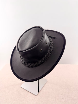 Rocky mountain outback Black Leather Hat with Braided Hatband
