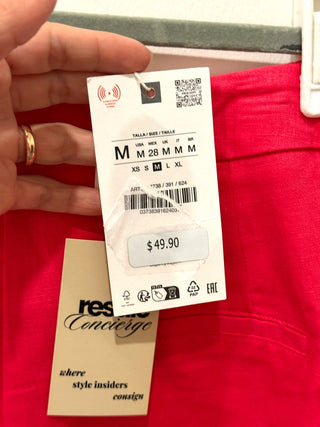 NWT Zara Linen Blend High Waisted Pleated Trouser Shorts Red Women's Size M