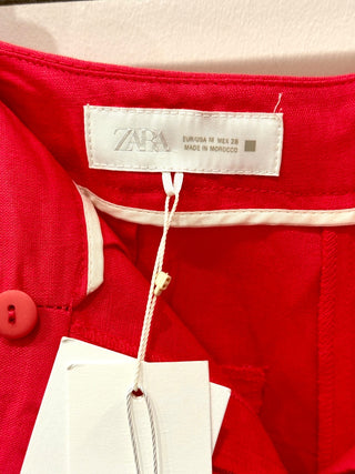 NWT Zara Linen Blend High Waisted Pleated Trouser Shorts Red Women's Size M