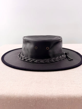 Rocky mountain outback Black Leather Hat with Braided Hatband