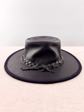 Rocky mountain outback Black Leather Hat with Braided Hatband