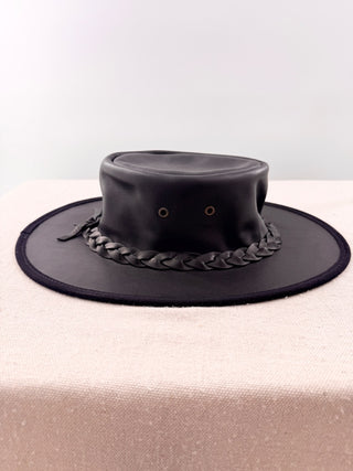 Rocky mountain outback Black Leather Hat with Braided Hatband