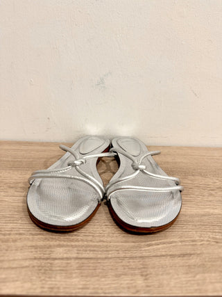 Alexandre Birman Metallic Leather Slip On Flat Sandals Silver Women's Size EU 38