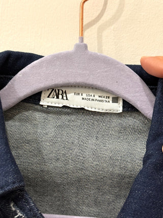NWT Zara Pleated Slim Fit Stretch Denim Mini Shirt Dress Blue Women's Size Small