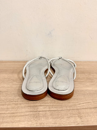 Alexandre Birman Metallic Leather Slip On Flat Sandals Silver Women's Size EU 38