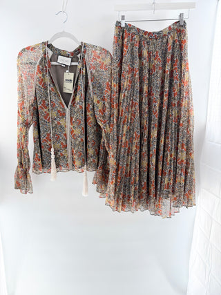 Alexis matching boho set blouse and pleated skirt, top M / bottom S