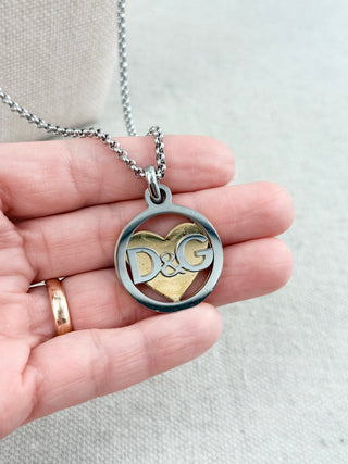 Dolce and Gabbana silver necklace with D&G pendant