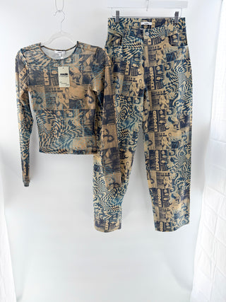 miaou print set mesh top and jeans, S