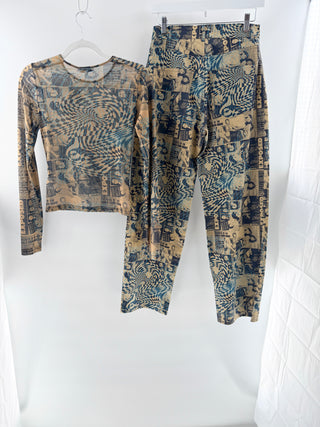 miaou print set mesh top and jeans, S