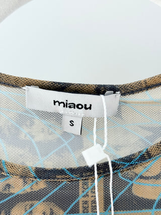 miaou print set mesh top and jeans, S