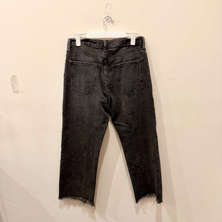 The Great The Wayne Cotton Fringe Hem Cropped Straight Jeans Onyx Wash Womens 29