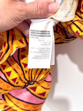 NWT Farm Rio Banana Floral Linen 3/4 Sleeve Romper Pink/Yellow Women's Size S