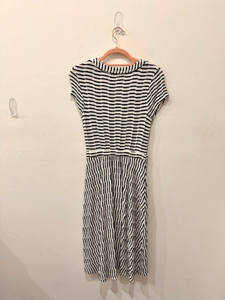 Maeve Anthropologie Paladino Henley Striped Textured Dress Black White Womens XS