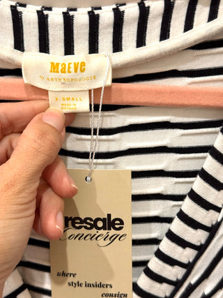 Maeve Anthropologie Paladino Henley Striped Textured Dress Black White Womens XS