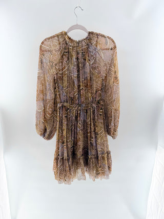 Zimmermann Concert Long Sleeve Lace Up Mini Dress Patchwork Paisley Womens 1 / S