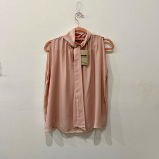 Zara Sleeveless Tie Neck Scarf Pleated Blouse Top Peach Women's Size Small