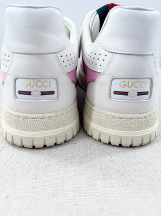 Gucci Calfskin Leather Re-Web Low Top Sneakers White Pink Womens Size EU 41