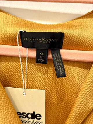 NWT DKNY Hammered Satin V-Neck Long Sleeve Popover Blouse Gold Women's Size XS