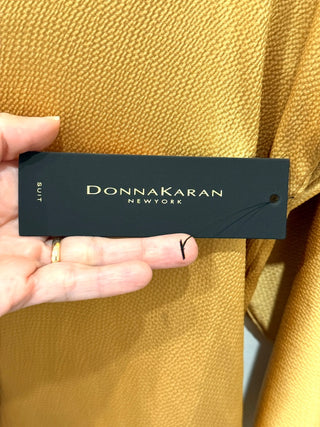 NWT DKNY Hammered Satin V-Neck Long Sleeve Popover Blouse Gold Women's Size XS