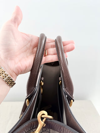 Gucci Ophidia Large Tote Bag Beige and Ebony GG Supreme Canvas with Leather Trim