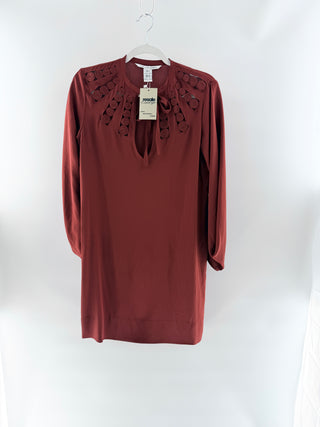 Diane von Furstemberg Arria Cut-Out Embellished Mini Shift Dress Rust Brown 4