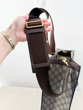 Gucci Ophidia Large Tote Bag Beige and Ebony GG Supreme Canvas with Leather Trim