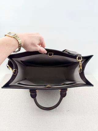 Gucci Ophidia Large Tote Bag Beige and Ebony GG Supreme Canvas with Leather Trim