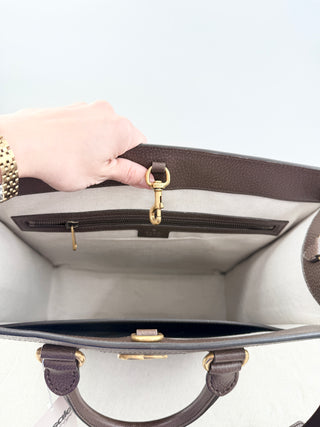 Gucci Ophidia Large Tote Bag Beige and Ebony GG Supreme Canvas with Leather Trim