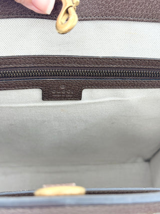 Gucci Ophidia Large Tote Bag Beige and Ebony GG Supreme Canvas with Leather Trim