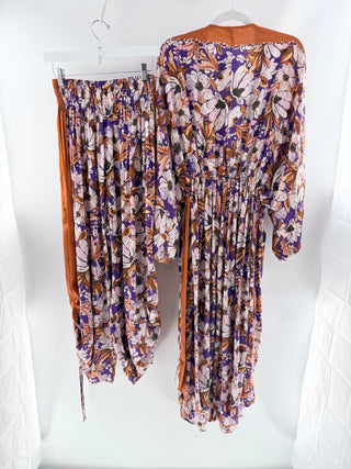 Free People satin set duster and pants, XS oversized