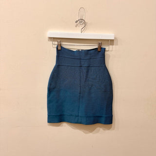 Herve Leger High Waisted Bodycon Bandage Pencil Mini Skirt Blue Women's Size XS