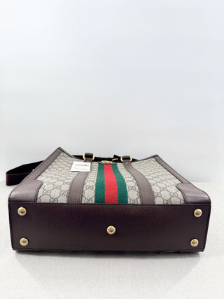 Gucci Ophidia Large Tote Bag Beige and Ebony GG Supreme Canvas with Leather Trim