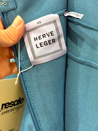 Herve Leger High Waisted Bodycon Bandage Pencil Mini Skirt Blue Women's Size XS