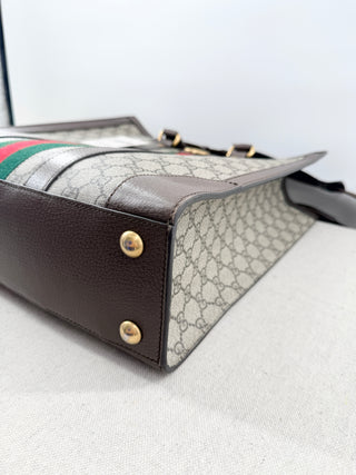 Gucci Ophidia Large Tote Bag Beige and Ebony GG Supreme Canvas with Leather Trim
