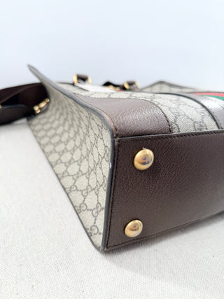 Gucci Ophidia Large Tote Bag Beige and Ebony GG Supreme Canvas with Leather Trim