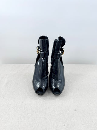 Vintage Louis Vuitton Patent Leather Stilettos Platform Ankle Boots Black EU 37