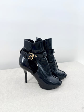 Vintage Louis Vuitton Patent Leather Stilettos Platform Ankle Boots Black EU 37