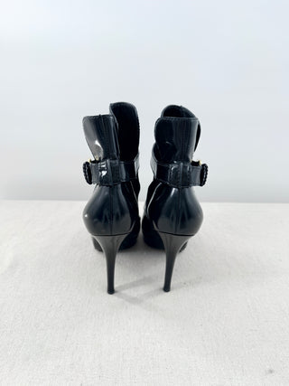 Vintage Louis Vuitton Patent Leather Stilettos Platform Ankle Boots Black EU 37