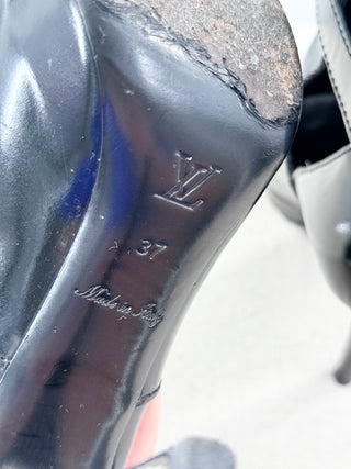Vintage Louis Vuitton Patent Leather Stilettos Platform Ankle Boots Black EU 37