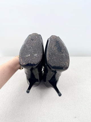 Vintage Louis Vuitton Patent Leather Stilettos Platform Ankle Boots Black EU 37