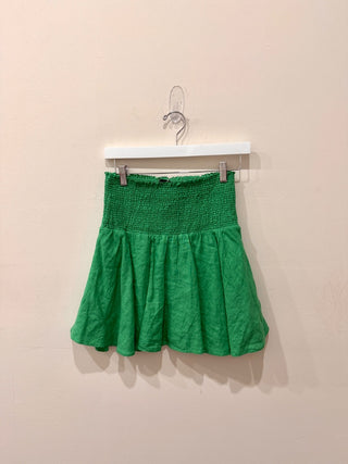 J.Crew Linen Smocked High Waist Flared Mini Skirt Bright Green Women's Size XS