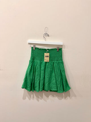 J.Crew Linen Smocked High Waist Flared Mini Skirt Bright Green Women's Size XS