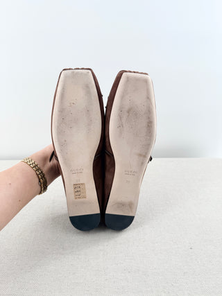 Gucci Suede Leather Horsebit Slip On Ballet Flat Dark Chocolate Women'e EU 39