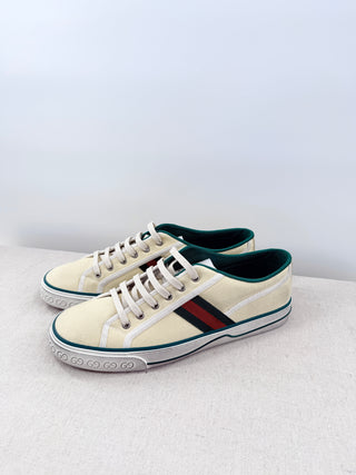 NWT Gucci Canvas Low Top Tennis 1977 Sneaker Cream Green Women's Size US 12